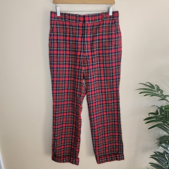 Vintage Corbin | Scottish Tartan Red Plaid Cuffed Pants - Picture 1 of 6